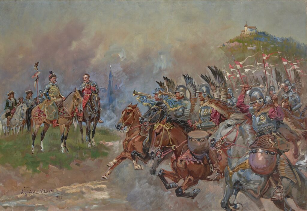 Husaria polska w przejeździe przed Janem III Sobieskim, obraz Wojciecha Kossaka (1924) | Źródło: domena publiczna